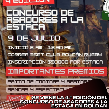 🔥 Se viene la 4.ª Edición del Concurso de Asadores a la Estaca en Roldán Rugbyóximo 9 de julio, desde las 6:00 de la mañana, el Club Roldán Rugby
